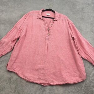 Sigrid Olsen Popover Linen‎ Tunic Top Womens 2X Red Roll Sleeve Beachy Lagenlook